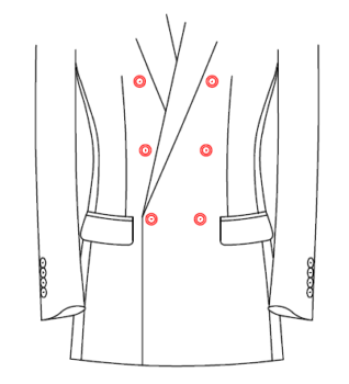 Double breasted 6-knoops, 1 knoop sluit
