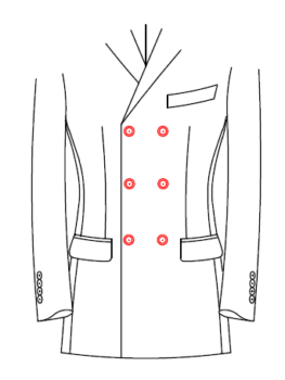 Double breasted 6-knoops, 3 knopen sluiten